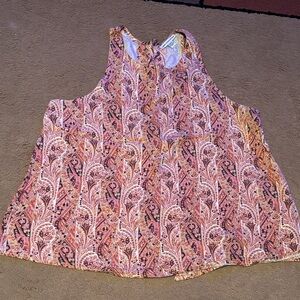 Floral Paisley Sleeveless Top - Pink and Orange